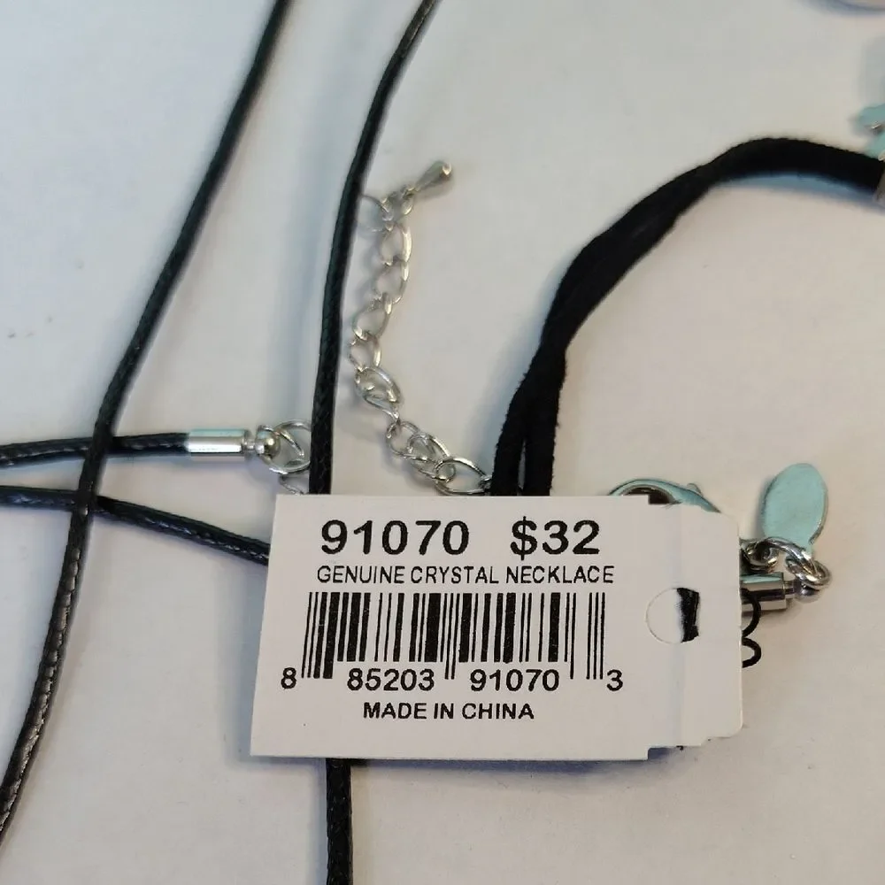 Cookie Lee Sparkling Heart Necklace with Silver and Black